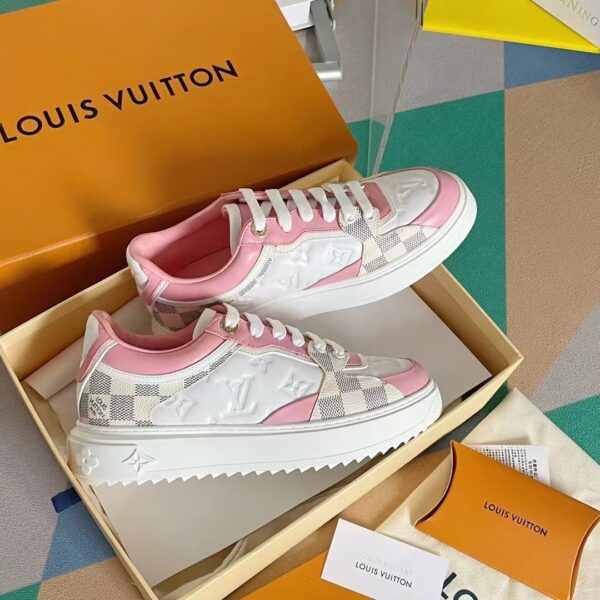 Louis Vuitton LV Women Time Out Sneaker Pink Monogram Embossed Calf Leather (5)