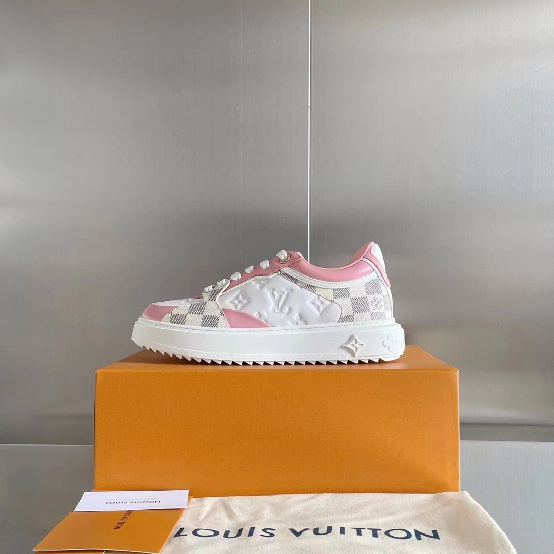 LOUIS VUITTON MONOGRAM EMBOSSED CALFSKIN DAMIER AZUR TIME OUT SNEAKERS –  Caroline's Fashion Luxuries