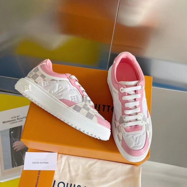 Louis Vuitton LV Women Time Out Sneaker Pink Monogram Embossed Calf Leather (8)