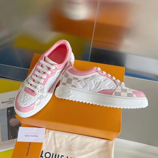 Louis Vuitton LV Women Time Out Sneaker Pink Monogram Embossed Calf Leather (9)