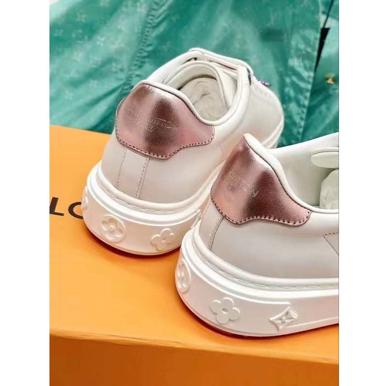 Louis Vuitton Monogram Embossed Calfskin Damier Azur Rose Clair Pink Time Out Sneakers 36 (New)