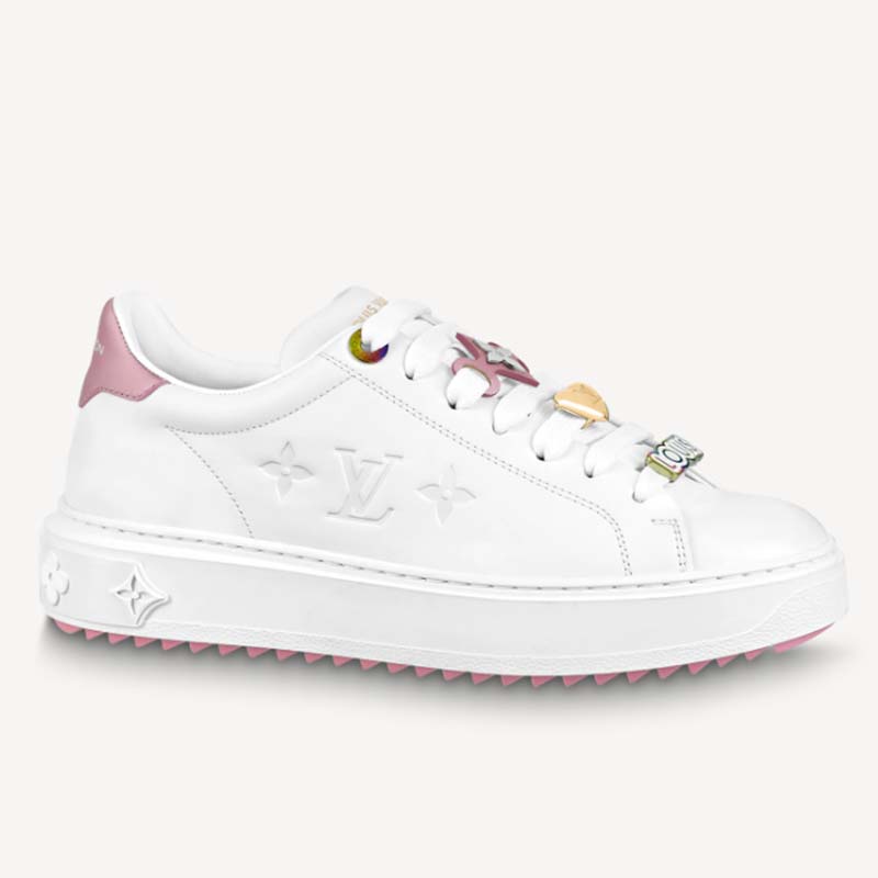 Louis Vuitton Monogram Embossed Calfskin Damier Azur Rose Clair Pink Time Out Sneakers 36 (New)