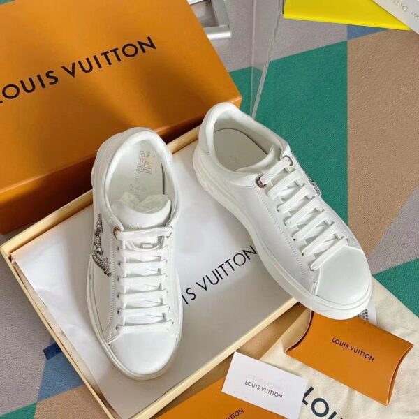 Louis Vuitton LV Women Time Out Sneaker Silver Calf Leather Strass (10)