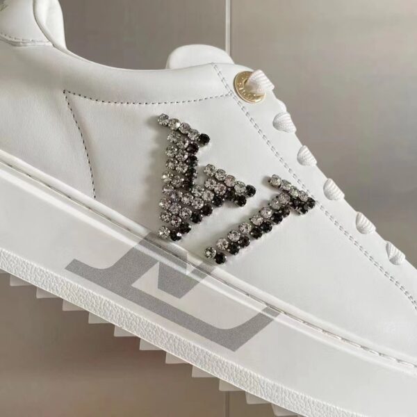 Louis Vuitton LV Women Time Out Sneaker Silver Calf Leather Strass (8)
