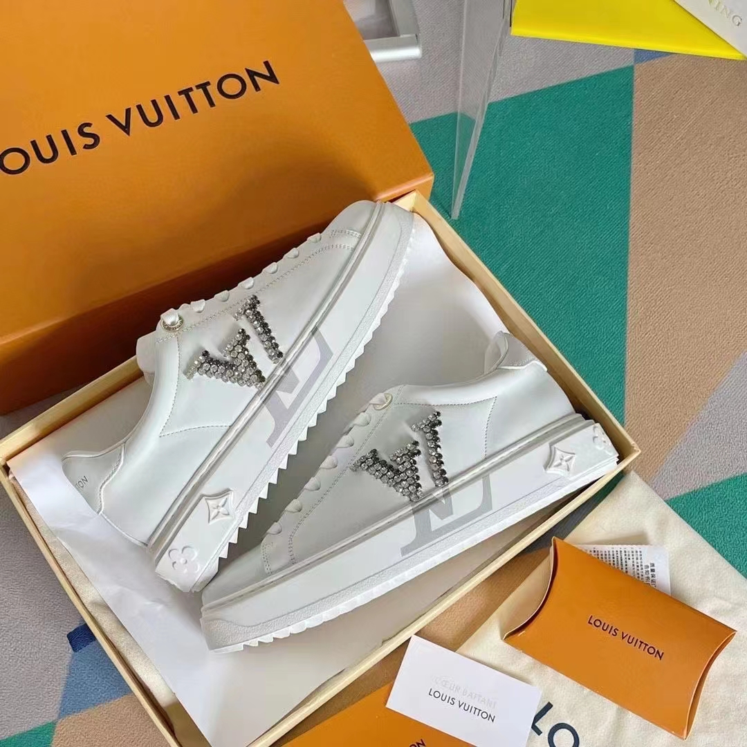 Louis Vuitton LV Women Time Out Sneaker Silver Calf Leather Strass - LULUX