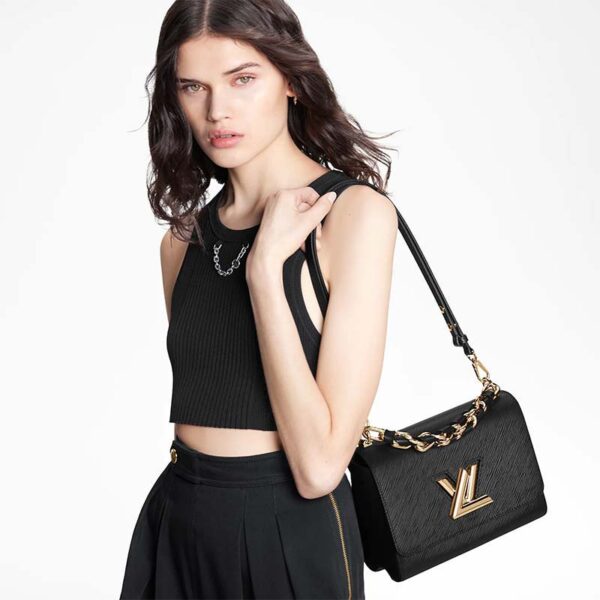 Louis Vuitton LV Women Twist MM Handbag Black Epi Grained Cowhide Leather (6)