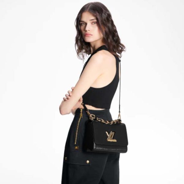 Louis Vuitton LV Women Twist MM Handbag Black Epi Grained Cowhide Leather (9)