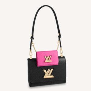 Louis Vuitton LV Women Twist MM Handbag Black Fuchsia Epi Grained Cowhide Leather