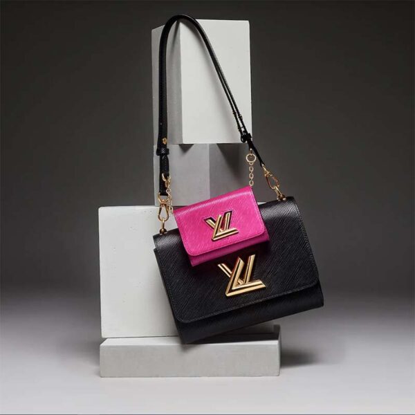 Louis Vuitton LV Women Twist MM Handbag Black Fuchsia Epi Grained Cowhide Leather (10)