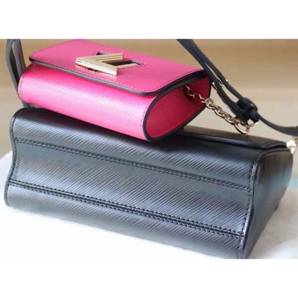 Louis Vuitton LV Women Twist MM Handbag Black Fuchsia Epi Grained Cowhide Leather (5)