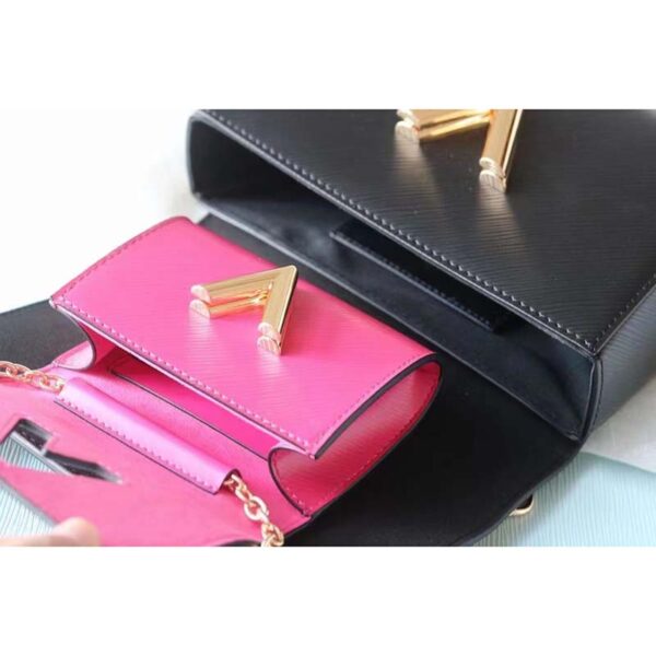 Louis Vuitton LV Women Twist MM Handbag Black Fuchsia Epi Grained Cowhide Leather (7)