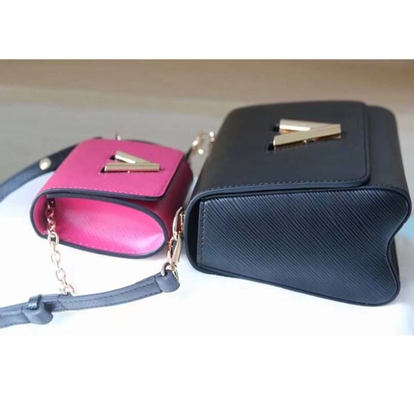 Louis Vuitton LV Women Twist MM Handbag Black Fuchsia Epi Grained Cowhide Leather (8)