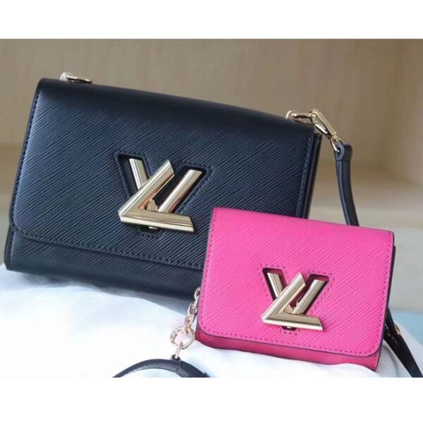 Louis Vuitton LV Women Twist MM Handbag Black Fuchsia Epi Grained Cowhide Leather (9)