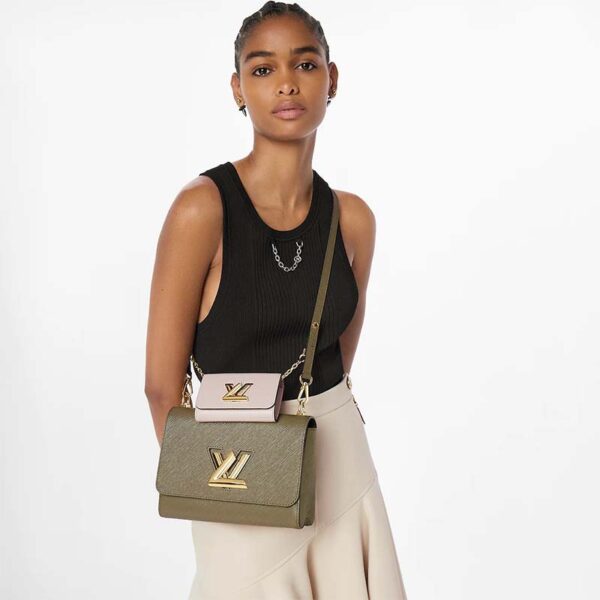 Louis Vuitton LV Women Twist MM Handbag Green White Epi Grained Cowhide Leather (13)
