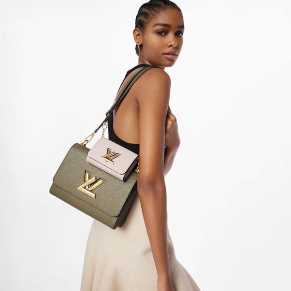 Louis Vuitton LV Women Twist MM Handbag Green White Epi Grained Cowhide Leather (4)