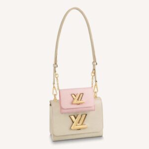 Louis Vuitton LV Women Twist PM Handbag Taupe Brown Pink Epi Grained Cowhide