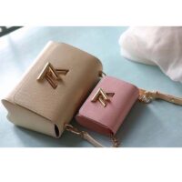 Louis Vuitton LV Women Twist PM Handbag Taupe Brown Pink Epi Grained Cowhide (10)