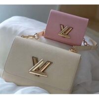 Louis Vuitton LV Women Twist PM Handbag Taupe Brown Pink Epi Grained Cowhide (10)