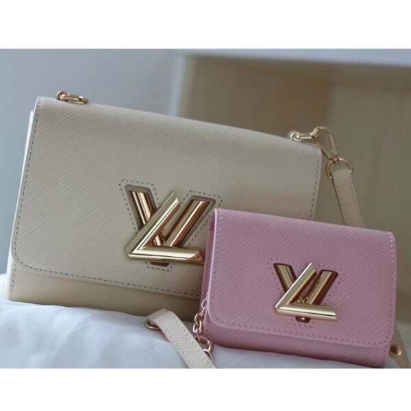Louis Vuitton LV Women Twist PM Handbag Taupe Brown Pink Epi Grained Cowhide (9)