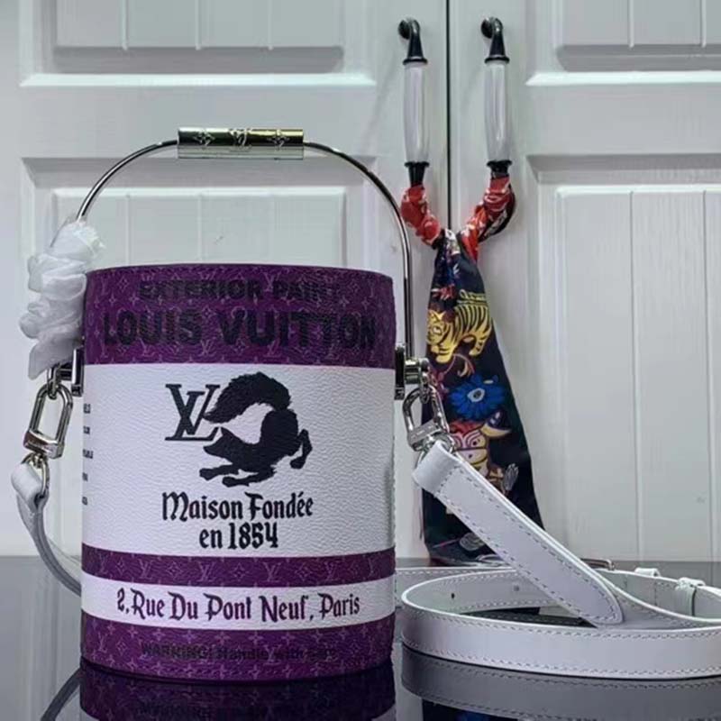 NWT Louis Vuitton LV Paint Gallon Can Leather Bucket Bag Purple FW22  AUTHENTIC