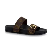 Louis Vuitton Women LV Bom Dia Flat Mule Brown Patent Monogram Canvas Anatomic Leather