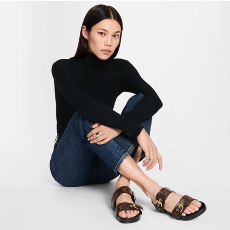 Louis Vuitton - Bom Dia Flat Comfort Mules - Kaki - Women - Size: 36.0 - Luxury