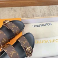 Louis Vuitton Women LV Bom Dia Flat Mule Brown Patent Monogram Canvas Anatomic Leather (1)
