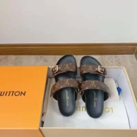 Louis Vuitton Women LV Bom Dia Flat Mule Brown Patent Monogram Canvas Anatomic Leather (1)