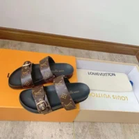 Louis Vuitton Women LV Bom Dia Flat Mule Brown Patent Monogram Canvas Anatomic Leather (1)