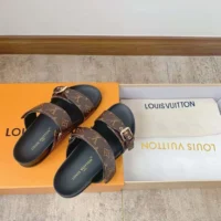 Louis Vuitton Women LV Bom Dia Flat Mule Brown Patent Monogram Canvas Anatomic Leather (1)