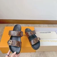 Louis Vuitton Women LV Bom Dia Flat Mule Brown Patent Monogram Canvas Anatomic Leather (1)