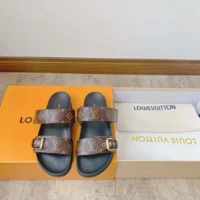 Louis Vuitton Women LV Bom Dia Flat Mule Brown Patent Monogram Canvas Anatomic Leather (1)