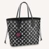 Louis Vuitton Women LV Neverfull MM Carryall Tote Bag Black Printed Embossed Grained Cowhide