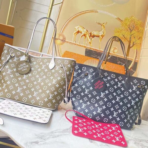 Louis Vuitton Women LV Neverfull MM Carryall Tote Bag Printed Embossed Grained Cowhide (10)