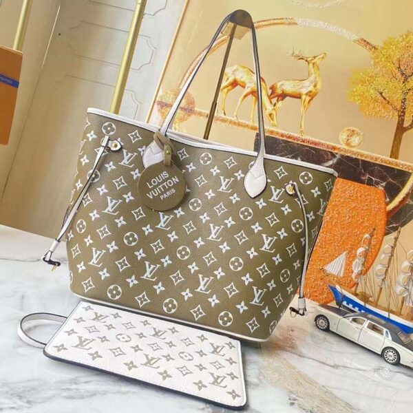 Louis Vuitton Women LV Neverfull MM Carryall Tote Bag Printed Embossed Grained Cowhide (12)