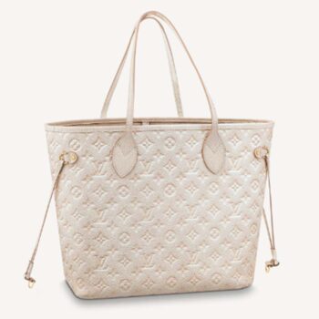 Louis Vuitton Women LV Neverfull MM Carryall Tote Beige Sprayed Embossed Grained Cowhide