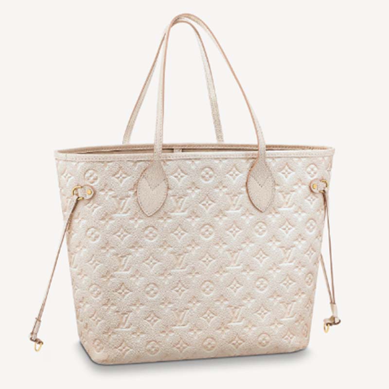 Louis Vuitton LV Women Neverfull MM Tote Beige Embossed Cowhide Leather -  LULUX