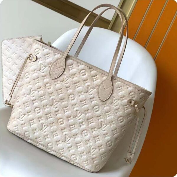 Louis Vuitton Women LV Neverfull MM Carryall Tote Beige Sprayed Embossed Grained Cowhide (12)