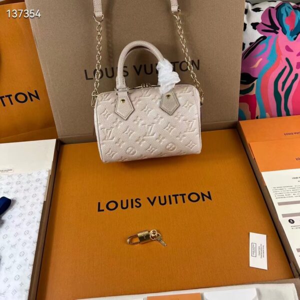 Louis Vuitton Women LV Speedy Bandouliere 20 Bag Beige Embossed Grained Cowhide Leather (6)
