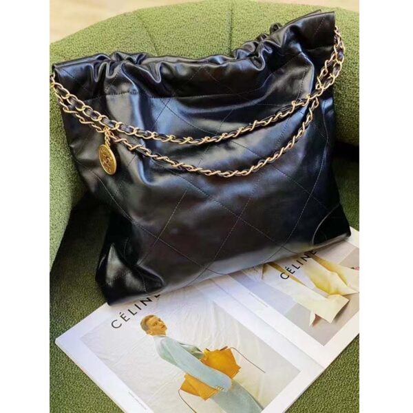 Chanel Women 22 Handbag Shiny Calfskin Gold-Tone Metal Black (1)