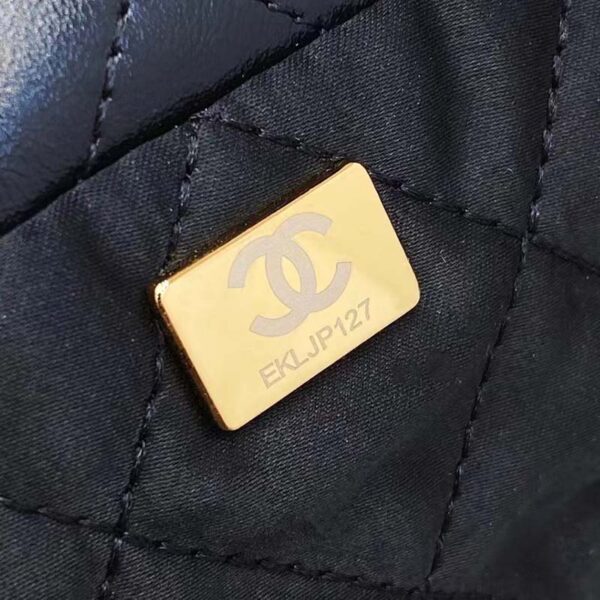 Chanel Women 22 Handbag Shiny Calfskin Gold-Tone Metal Black (5)