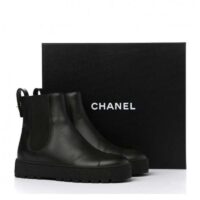 Chanel Women CC Ankle Boots Calfskin Leather Black Low Heel (1)