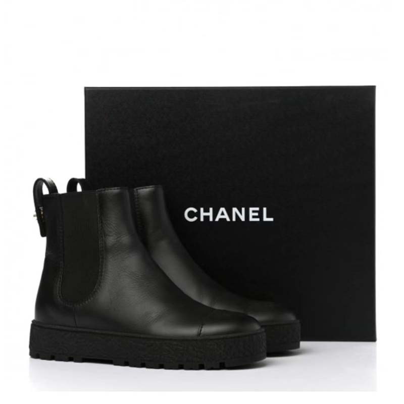 Chanel Women Ankle Boots Calfskin Black 6.5 cm 2.6 in Heel - LULUX