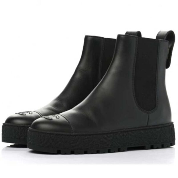 Chanel Women CC Ankle Boots Calfskin Leather Black Low Heel (2)