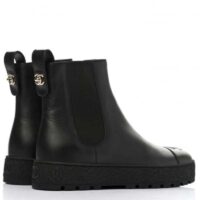 Chanel Women CC Ankle Boots Calfskin Leather Black Low Heel (1)