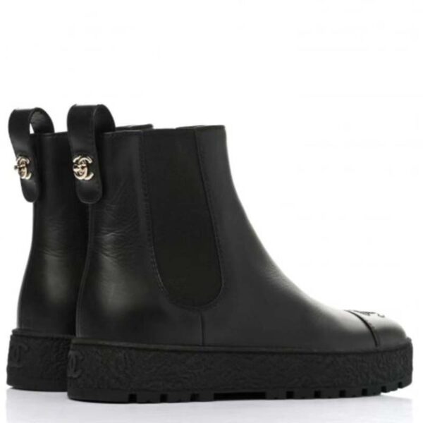 Chanel Women CC Ankle Boots Calfskin Leather Black Low Heel (3)