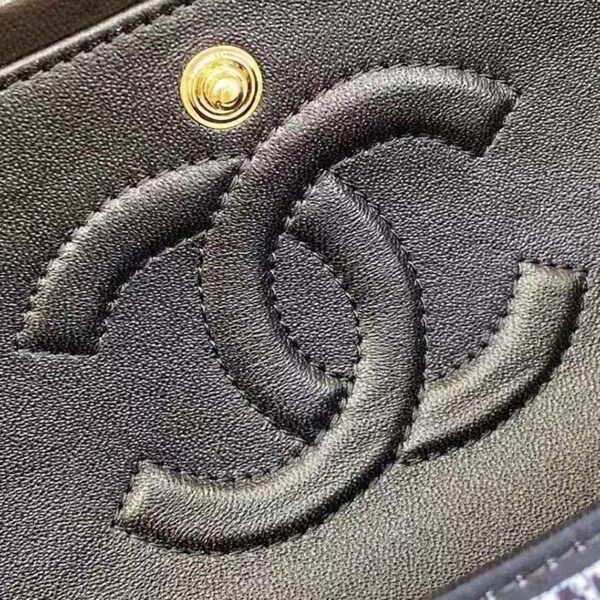 Chanel Women CC Classic Handbag Cotton Gold-Tone Metal Black Multicolor (11)