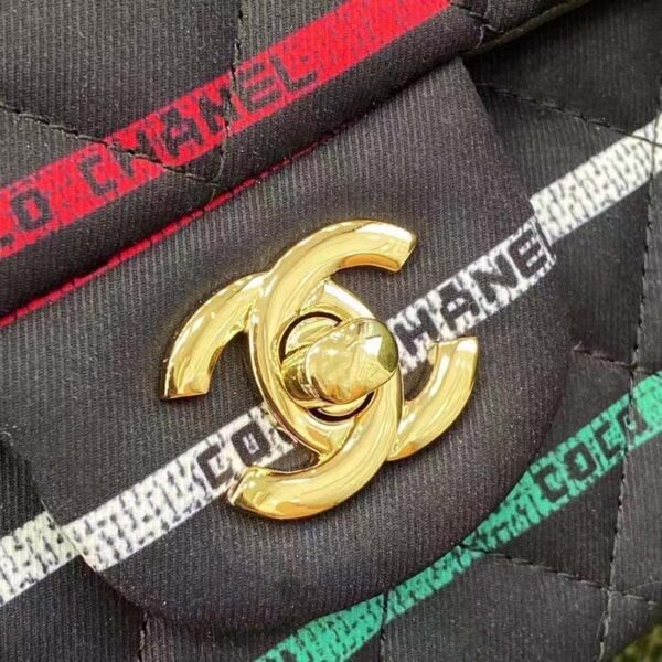 Chanel Women CC Classic Handbag Cotton Gold-Tone Metal Black Multicolor (12)
