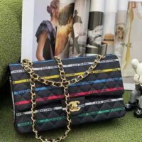 Chanel Women CC Classic Handbag Cotton Gold-Tone Metal Black Multicolor (1)