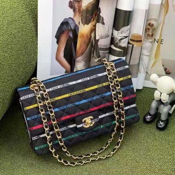 Chanel Women CC Classic Handbag Cotton Gold-Tone Metal Black Multicolor (6)